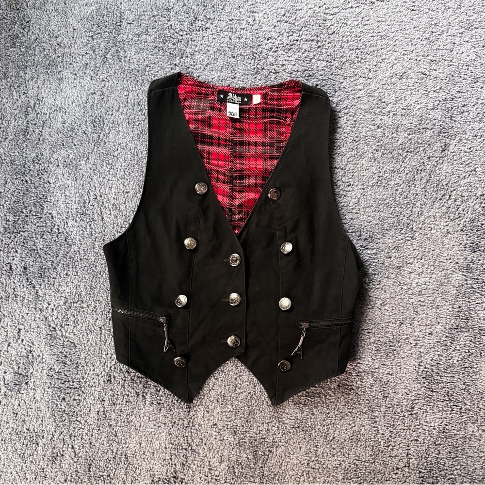 Abbey Dawn by Avril Lavigne - Black Vest with Red Plaid Interior - Size XL